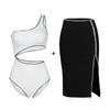 Traje de baño para mujer de alta calidad, llegada nueva 2025, blanco y blanco con textura en forma de diamante, para vacaciones de natación, elegante traje de baño dividido para mujer, para aguas termales