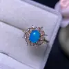 Anillo Abierto de Calcedonia Azul Hielo Incrustado Plateado al por Mayor Nuevo Estilo Chino Ágata Azul Agua Jade Anillo para Mujer Suministro en Vivo