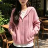 Suéter liso para mulheres, novo estilo outono e inverno, estilo casual, cardigã de tricô com capuz e zíper para mulheres petites, peça de outer wear moderna