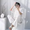 Mianchou Shijia 2026 Novo Conjunto de Pijama Feminino de Verão com Manga Curta, Calça Longa e Gola Boneca, Roupas de Casa Soltas Confortáveis