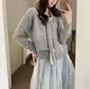 Cardigã de malha casual estilo coreano com gola navy, novo design simples solto para outono e inverno com xale, disponível para pedido personalizado