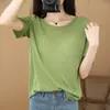 Nuevo Estilo Primavera y Verano 2026 Tejido de Punto Cuello Redondo Lyocell Tencel Manga Corta Color Sólido Suelto Camiseta Base Camiseta Top