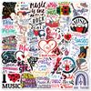 50 pegatinas de grafiti con música fresca para equipaje, papelería, funda de teléfono, guitarra, taza de agua, pegatinas de texto impermeables.