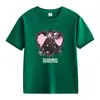 Comercio Exterior Americano Verano Pesado Color Sólido Estampado de Letras Algodón Manga Corta Camiseta Manga Media Ropa para Clase Padre-Hijo Ropa para Niños