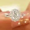 Anillo Vintage de Encaje de Plata de Ley S925 Forma Ovalada de Huevo de Paloma Moissanita de Alto Carbono para Mujer de Dos Quilates Montura Cerrada Ajustable