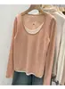 Camisa de Malha Base Falsa de Cor Contrastante para Mulheres na Primavera e Outono, Tamanho Extra Grande, Solta, Preguiçosa e Relaxada Top 150kg