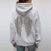 Novo moletom com capuz de lantejoulas com asas de anjo, moda de rua transfronteiriça, atacado, pulôver solto de manga comprida para mulheres