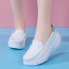 Zapatos Blancos de Mujer 2024 Cuero Vacuno Tacón de Cuña Suela Blanda Cuero Genuino Zapatos de Enfermera Verano Suela Gruesa Zapatos de Trabajo para Hospital Zapatos Balancín