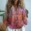 Nova Camisa Feminina de Comércio Exterior 2025 Top Transfronteiriço Gola V Estampada Exquisita Camisa de Tecido de Cânhamo Feita de Amazon D