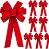 Lazo Rojo Flocado Navideño Lazo de Borde Crudo Cinta de Terciopelo Borgoña Lazo Decorativo Navideño