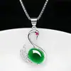 Pingente de cisne em calcedônia verde Kalemei com ágata verde incrustada e zircônia pingente de colar de cisne simples moda atacado