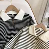 Sudadera con Cuello Polo Talla Grande Rayas Americanas Cremallera Chaqueta de Manga Larga para Mujer Nuevo Diseño Primavera y Otoño 2025