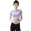 Top Deportivo de Rayas Perforado Transpirable para Mujer, Camiseta de Yoga sin Costuras Raglán de Cuello Redondo, Almohadilla Integrada en el Pecho, Directo de Fábrica