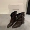 Botas de vaquero occidentales retro de punta cuadrada, botines para mujer, colección otoño/invierno 2026, con hebilla de cinturón, diseño único, tacón oculto, botas elegantes para un look moderno