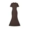 Ropa de Mujer al por Mayor Transfronteriza Vestido Bodycon de Punto Ajustado 2026 Verano Nuevo Estilo Europeo y Americano Color Sólido Cuello en V Vestido Largo