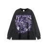 Camiseta de Manga Larga Estilo Americano Street Retro oversize Lavado Pesado vintage Cuello Pequeño Manga Larga Marca de Moda High Street Manga Media