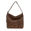 Bolso de hombro liso con estampado de leopardo de estilo casual, gran capacidad, bolsa de lona versátil para el trabajo y el ocio de la mujer