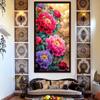 Qingfei Impresión de Precisión Tela Flor Tuan Brocado Clúster Punto de Cruz Flor Floreciente Rica Flor de Peonía Gráfico de Entrada Pintura de Diamantes Bordado DIY