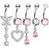 Set de 5 Piezas de Piercings de Ombligo Hechos de Acero Inoxidable, Anillo de Ombligo Simple Básico de Flor de Corazón de Melocotón Multicolor