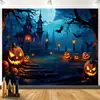 Tecido de fundo para Halloween com aranhas assustadoras e abóboras, decoração de festa, fundo para fotos, tapeçaria transfronteiriça da fábrica de origem