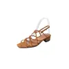 Sandalias Romanas Huecas Cuadradas Tejidas Estilo Francés para Mujer, Tacón Grueso, Tacón Medio, Tira Dorada, Novedad Verano 2024