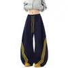 Calça de Moletom Esportiva Estilo Americano com Três Listras, Tecido Pesado, Barra Curva, Unissex, Marca Tendência, Verão, Solta, Caimento Fluido, Perna Larga, Casual, Longa