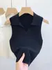 Chaleco de punto sin mangas tejido a mano con cuello polo de estilo coreano y punto de ochos para mujer, nuevo chaleco de color liso para primavera-verano con cuello retorcido y corte ajustado