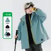 Jaqueta de montanhismo ao ar livre com capuz, à prova de vento e à prova d'água para meninos, novo estilo outono e inverno, blusa quente com blocos de cor para crianças mais velhas