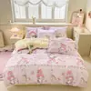 HelloKitty Kulomi Algodón Lavado Juego de Cuatro Piezas Sanrio Sábana Lijada Funda de Edredón Juego de Tres Piezas para Estudiantes