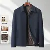 Jaqueta casual masculina espessa com lã de camelo, gola reversa, cor sólida, jaqueta executiva para negócios, casaco masculino de algodão