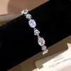 Brilho Estrela Rosa! Pulseira Flor Oval de Zircônia Banhada a Ouro Real, Toque de Luxo Leve de Alta Qualidade, Joia para Festas para Mulheres