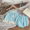 Conjunto de Macacão com Renda Patchwork Estilo Ins de Verão para Bebês Meninas, Conjunto de Duas Peças com Colete Colorido e Shorts