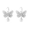 E13898 Brincos de Pérola com Borboleta Grande Super Fada para Mulheres, Brincos de Metal Versáteis Acessíveis na Moda Estilo Ins