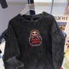 Comercio Exterior Transfronterizo Amazon Estilo Europeo y Americano Holgado de Longitud Media Algodón Puro Estampado Manga Larga Camiseta Top para Mujer Capa Base de Algodón