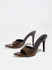 Sandalias de tacón alto para mujer, Mocasines de punta fina con tacón de gatito, Zapatos de fiesta para discoteca de primavera y verano, Zapatos marrones chocolate para mujer, Tacones de aguja de moda