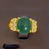 Anel de temperamento com três folhas incrustadas em material imitação Qinghai, superfície de ovo de jade Hetian, anel aberto de temperamento, calcedônia verde espinafre