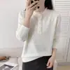 Suéter de Encaje con Cuello Redondo Transfronterizo, Nuevo Top Básico de Punto de Color Sólido Holgado para Mujer para Primavera y Otoño 2025