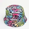 Sombrero de pescador de impresión retro transfronteriza 80S 90S sombrero de cubo de dibujos animados europeo y americano de doble cara sombrero versátil para exteriores con protección solar