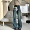 Jeans Retro Americano Sem Barra Micro-lar Feminino Outono 2024 Novo Cintura Alta Emagrecimento Perna Larga Arrastão Flare