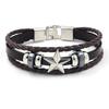 Pulseira vintage de liga com estrela de cinco pontas, pulseira masculina de couro trançado com estrela, barraca de mercado noturno, joias personalizadas por atacado
