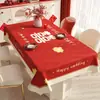Mantel de boda, mantel de comedor rojo, tela decorativa para celebración de compromiso y recién casados, mantel para mesa de centro con personaje "feliz" que realza la atmósfera de la sala de estar