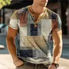 Camisa Henley de Patchwork Colorido Impresa en 3D para Hombre Hip-Hop Tendencia Streetwear Casual Manga Corta Top Vintage