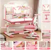 Conjunto de Mesa e Cadeira de Estudo Infantil, Ajustável em Altura, Multifuncional, Mesa para Aluno do Ensino Fundamental com Estante Integrada, Mesa de Escrita, Mesa para Lição de Casa Infantil
