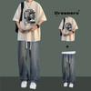 Camiseta de verano de manga corta para hombre, traje de rufián guapo, camiseta a juego con jeans modernos, ropa de moda para hombre, conjunto de dos piezas