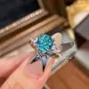 Transmisión en Vivo Más Vendido Octagonal Corte Milenio Rosa Anillo Paraiya Lujo Accesible Anillo de Rosa Azul de Gama Alta para Mujeres