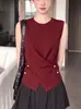 Camisola roja de punto cruz estilo Hong Kong retro para mujer, prenda exterior de alta gama para verano, top sin mangas ajustado