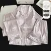 Conjunto de Pijama Feminino de Seda de Gelo Três Peças, Estilo Simples e Delicado com Bojos, Macio, Amigo da Pele e Respirável