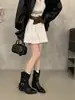 Botas de tacón grueso retro con hebilla plisadas apiladas Botines de corte en V para mujer Otoño e invierno 2026 Botas de moda de punta cuadrada para mujer