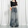 NOVO LOOK Jeans estilo Americano puro-desejo estilo garota quente com design de franjas, jeans flare azul retrô de cintura alta que emagrece para mulheres