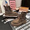 Botas Martin con Pedrería para Mujer 2026 Nuevo Estampado de Leopardo Completamente Cubiertas de Pedrería de Lujo con Cordones Botines Cortos Punta Redonda Plataforma de Suela Gruesa Botas Biker para Mujer